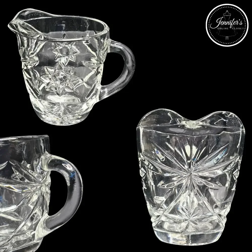 Anchor Hocking Vintage 60's/70's Early American Prescut Clear Sugar & Cream Set
